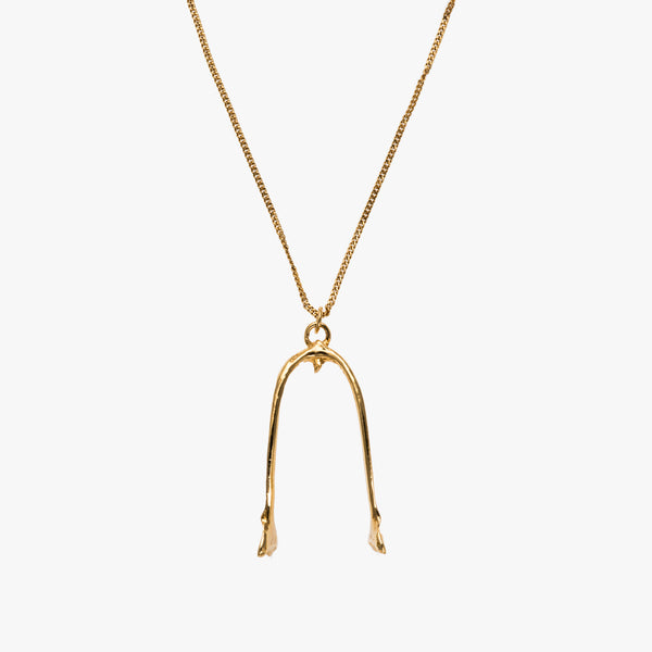 Gold Crow Wishbone Necklace